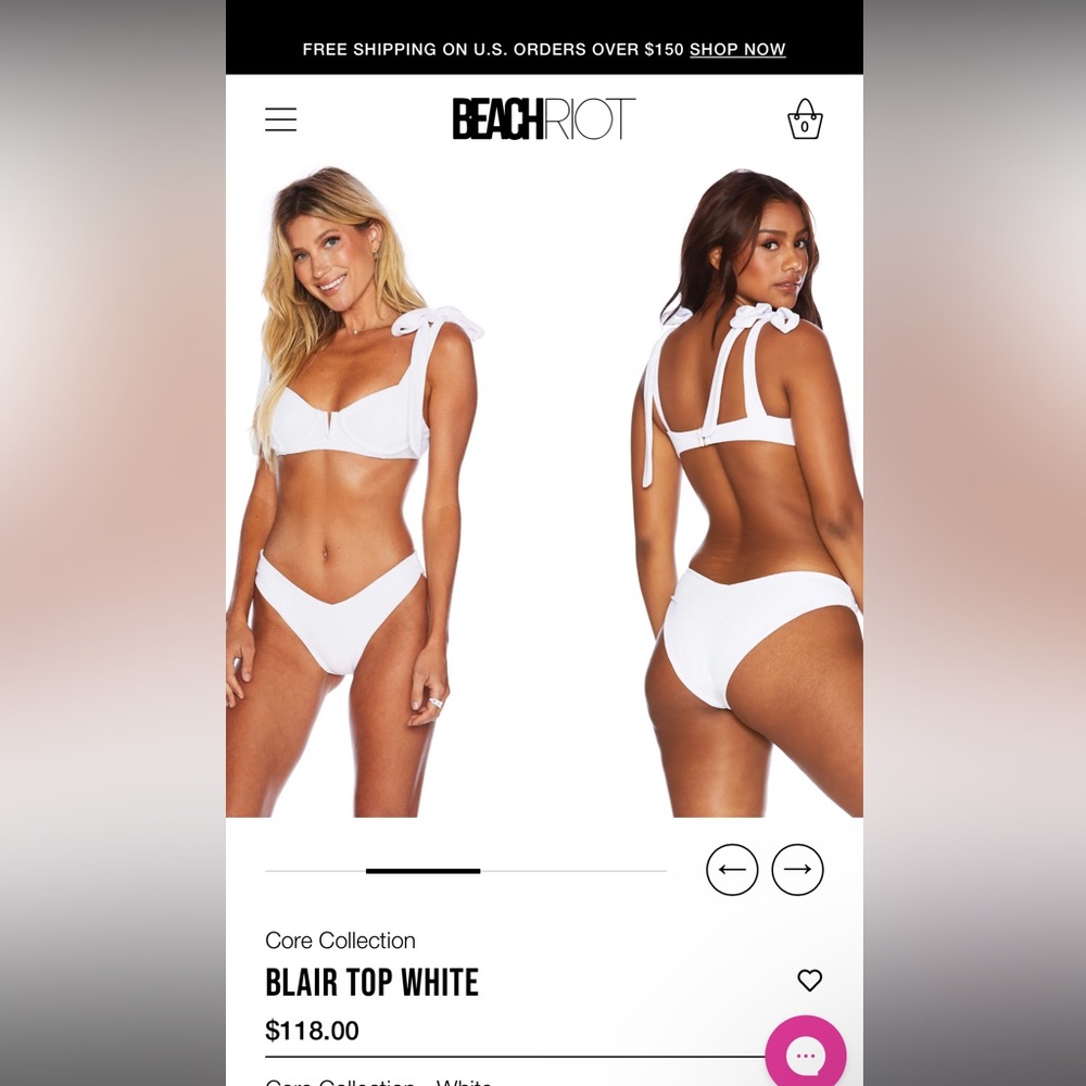 Beach riot Blair bikini top white Small